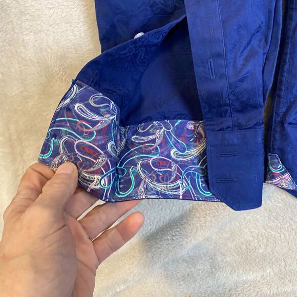 Robert Graham Men's Shirt 2XL Blue Long-Sleeve Tailored Fit with Paisley Collar - Picture 9 of 11